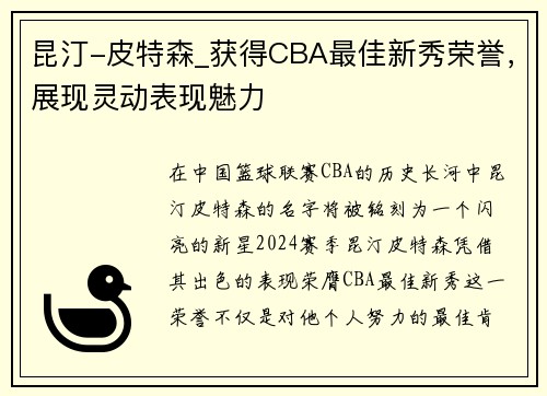 昆汀-皮特森_获得CBA最佳新秀荣誉，展现灵动表现魅力