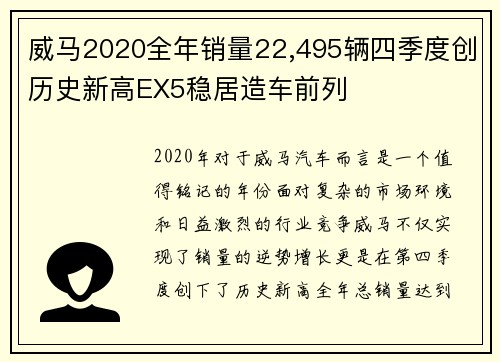 威马2020全年销量22,495辆四季度创历史新高EX5稳居造车前列