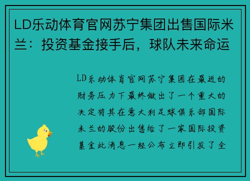 LD乐动体育官网苏宁集团出售国际米兰：投资基金接手后，球队未来命运何去何从？ - 副本
