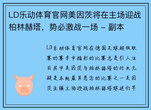 LD乐动体育官网美因茨将在主场迎战柏林赫塔，势必激战一场 - 副本