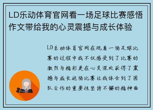 LD乐动体育官网看一场足球比赛感悟作文带给我的心灵震撼与成长体验
