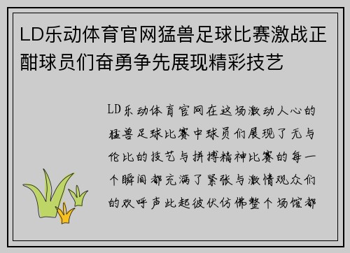 LD乐动体育官网猛兽足球比赛激战正酣球员们奋勇争先展现精彩技艺