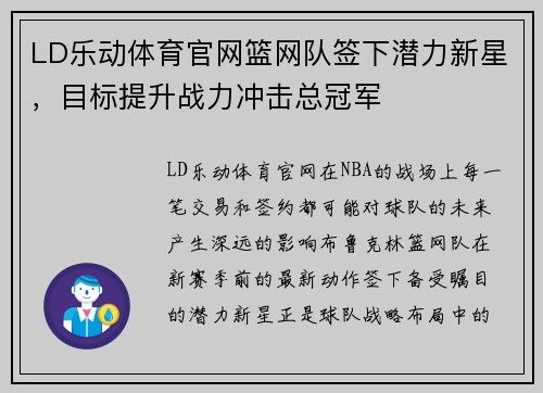 LD乐动体育官网篮网队签下潜力新星，目标提升战力冲击总冠军